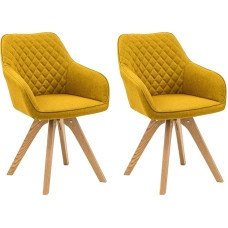 SalesFever Birdie söögitoa toolid, 2 tk komplekt | Curry kollane kanga kate | Pehmendusega käetugede toolid | Tammepuidust jalad | Tammepuidust jalad