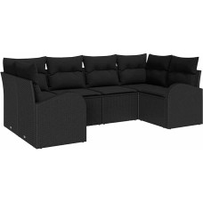 6-teiliges Garten Sofa Set mit Kissen Schwarz Poly Rattan Gartenlounge Model3346183