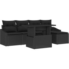 Rantry 6-teiliges Garten-Sofa-Set mit Kissen Schwarz Poly-Rattan Gartenlounge Model3348989