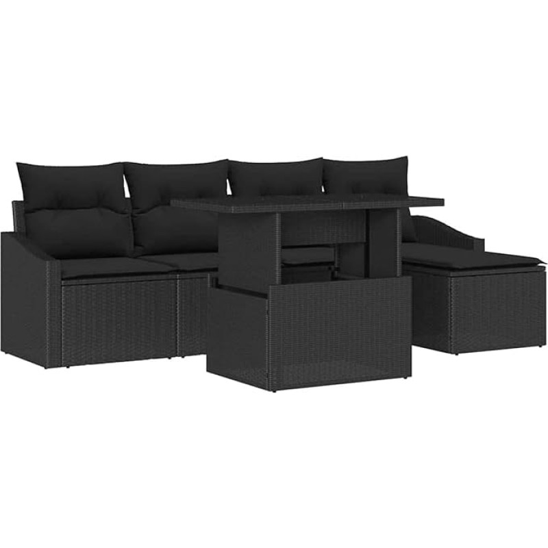Rantry 6-teiliges Garten-Sofa-Set mit Kissen Schwarz Poly-Rattan Gartenlounge Model3348989