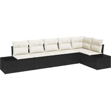 Rantry 6-teiliges Garten Sofa Set mit Kissen Schwarz Poly Rattan Gartenlounge Model3347077