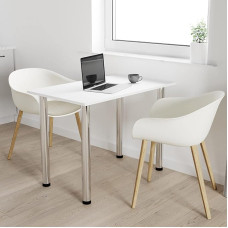 Kroomjalgadega söögilaud, söögilaud, köögilaud, kontorilaud, valge, 80 x 40 cm