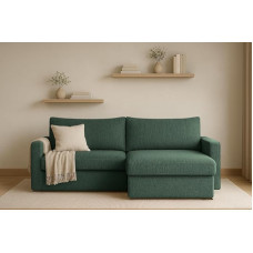 Kaiser Möbel - Nurgadiivan magamisfunktsiooniga ja voodikastiga - nurgadiivan 224 x 140 x 85 cm - L-kujuline diivan, elamismaastik - mugav diivan koos osmaniga - Lubeka - kangas Faro - roheline - paremal - paremal