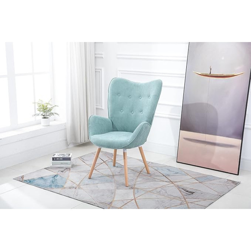 FURNISH1 Kangast söögitool lastele Keskmine pehmendusega kaetud kaasaegne vaba aja tool tammepuust jalgadega - roheline