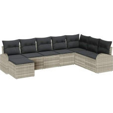 Rantry 8-teiliges Garten-Sofa-Set mit Kissen hellgrau Poly Rattan Gartenlounge Model3346162
