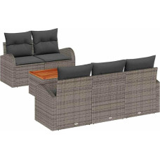 6-teiliges Garten Sofa Set mit Kissen Grau Poly Rattan Akazie Gartenlounge Model3347517