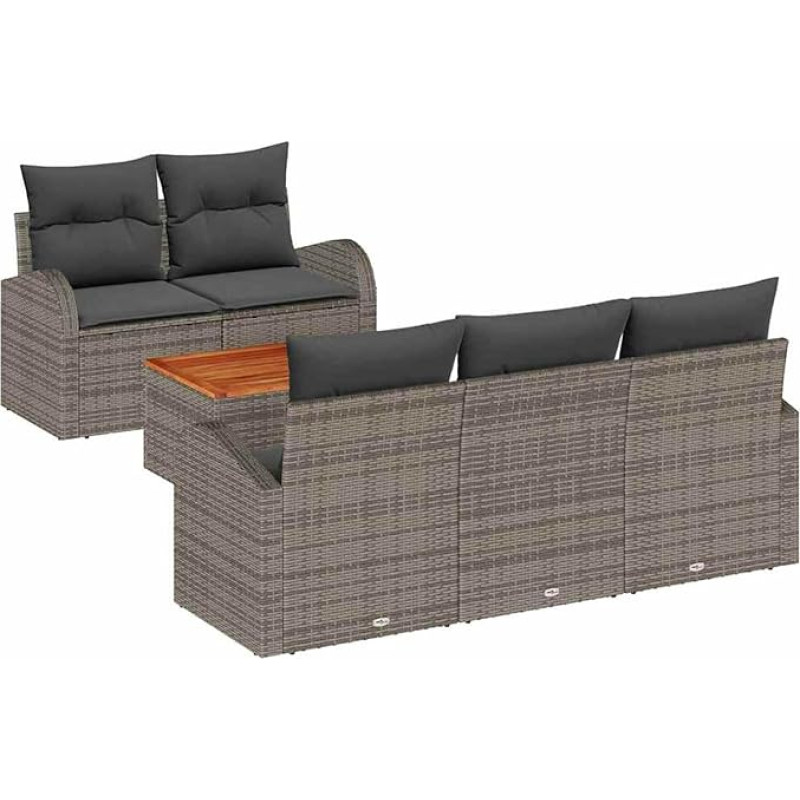 6-teiliges Garten Sofa Set mit Kissen Grau Poly Rattan Akazie Gartenlounge Model3347517