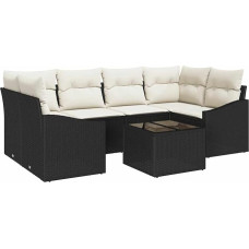 Rantry 7-teiliges Garten Sofa Set mit Kissen Schwarzes Poly Rattan Gartenlounge Model3346617