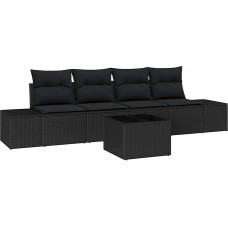 Rantry 5-teiliges Garten-Sofa-Set mit Kissen Schwarz Poly-Rattan Gartenlounge Model3355602
