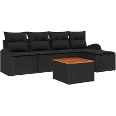 Rantry 6-teiliges Garten Sofa Set mit Kissen Schwarz Poly-Rattan Akazie Gartenlounge Model3347569