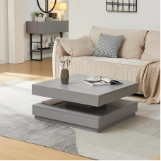 [en.casa] Florence kohvilaud ruudukujuline 76 x 76 x 38 cm Diivanilaud hoiuruumiga Kohvilaud pöörlev lauaplaat helehall