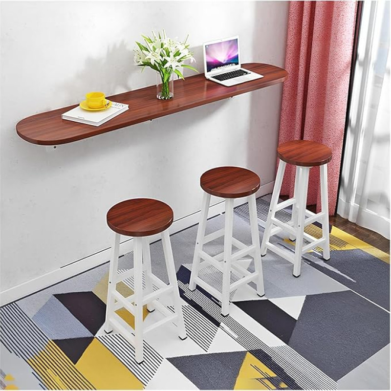 Hängender schmaler Langer Tisch für zu Hause, für kleine Räume, kompakte Lösung, mit Eisenhalterung (Teakfarbe, 100 x 40 cm)