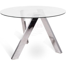 Stones Home Furniture karastatud klaasist ja metallist jalgadega ümmargune statsionaarne laud, kaasaegne söögilaud 4 inimesele, mudel Rondò, kroomitud hall alus, 120 x 120 x 75 cm