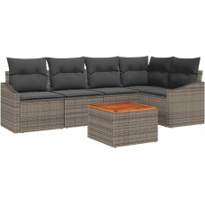 Rantry 6-teiliges Garten-Sofa-Set mit Kissen Grau Poly-Rattan Akazie Gartenlounge Model3356501