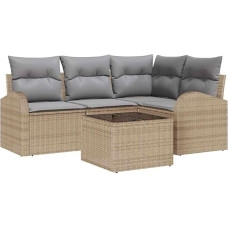 5-teiliges Garten Sofa Set mit Kissen hellgrau und beige Poly Rattan Gartenlounge Model3346030