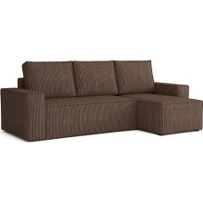 Bergamo nurgadiivan L-kujuline 240 x 142 cm magamisfunktsiooniga ja voodikastiga diivanvoodi universaalne külgmine väike esikus diivan 3-kohaline elutoa nurgadiivan voodipadi pruuniga