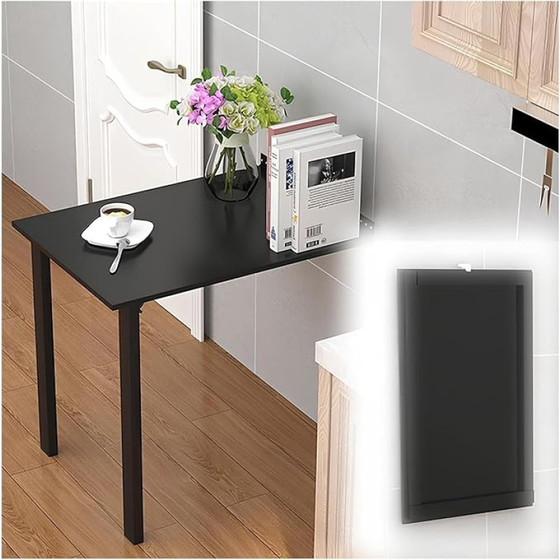 Moderner Klapptisch zur Wandmontage, klappbarer Schreibtisch aus Massivholz (valge, 80 x 50 cm) (schwarz, 80 x 50 cm)