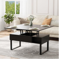 VOWNER kohvilaud reguleeritava kõrgusega, 3-in-1 multifunktsionaalne elutoa laud 2 sahtliga ja varjatud hoiukohaga, mida saab kasutada söögilauana elutuppa, kontorisse (must)