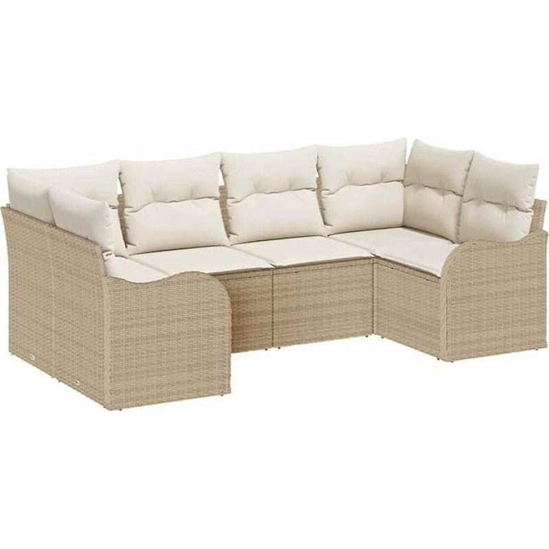 Rantry 6-teiliges Garten Sofa Set mit Kissen Beige Poly Rattan, 2-Sitzer Garten Sofa mit Kissen Beige Poly Rattan Gartenlounge Model3345841