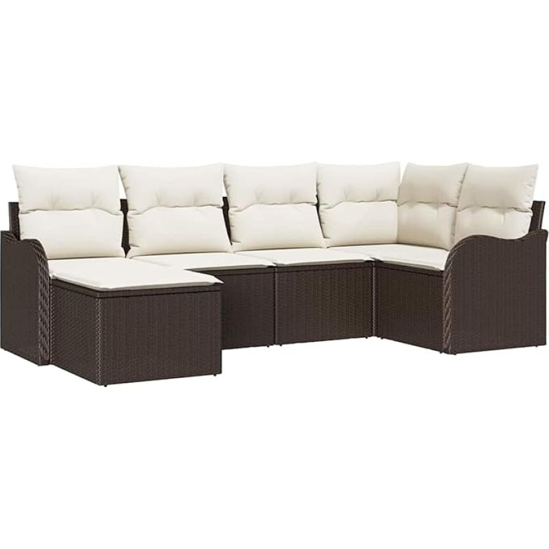 6-teiliges Garten Sofa Set mit Kissen Braun Poly Rattan, 2-Sitzer Garten Sofa mit Stauraum & Kissen Braun Poly Rattan Gartenlounge Model3354437