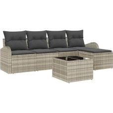 6-teiliges Garten-Sofa-Set mit Kissen Graues Poly-Rattan, 2-Sitzer Garten-Sofa mit Stauraum & Kissen Hellgraues Poly-Rattan Gartenlounge Model3354681
