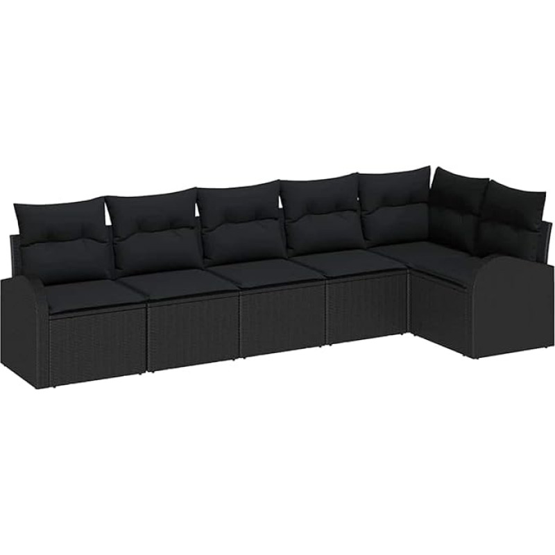 6-teiliges Garten Sofa Set mit Kissen aus schwarzem Poly Rattan, 2-Sitzer Garten Sofa mit Stauraum & Kissen aus schwarzem Poly Rattan Gartenlounge Model3354732