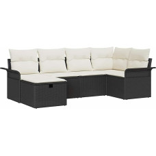 Rantry 6 teiliges Garten Sofa Set mit Kissen Schwarz Poly Rattan, 2-Sitzer Garten Sofa mit Stauraum & Kissen Schwarz Poly Rattan Gartenlounge Model3360208