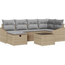 Rantry 7-teiliges Garten Sofa Set mit Kissen Beige Poly Rattan Gartenlounge Model3359289