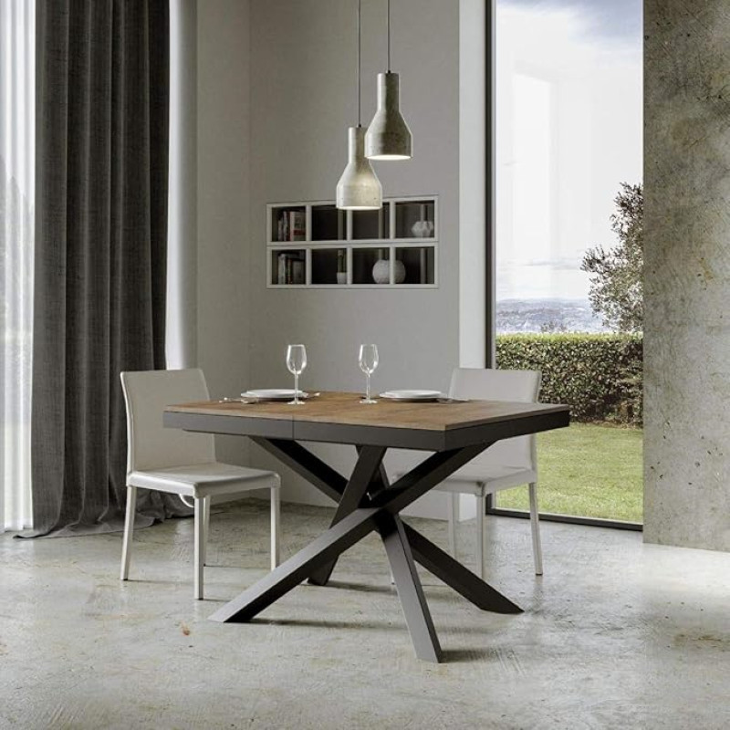 Itamoby, Volantis Evolution pikendatav laud 120->380 cm, pähklipuust lauaplaat ja antratsiitne raam L.120 P.90 H.77 (pikendus: kuni 380 koos 5 pikendusega)