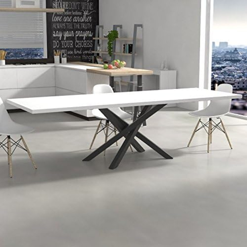 VE.CA.Bianco Frassinato Polynesia puidust pikendatav laud, 180 x 100 cm, kõrgus 80 cm, pikendatav kuni 280 cm, terasraamiga, matt must, erinevad värvid, köögilaud