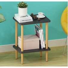 2-tasandiline küljelaud puidust hoiuraamiga voodilaud elutuppa magamistuppa kontorisse ilma tööriistadeta kokkupanekuta Must