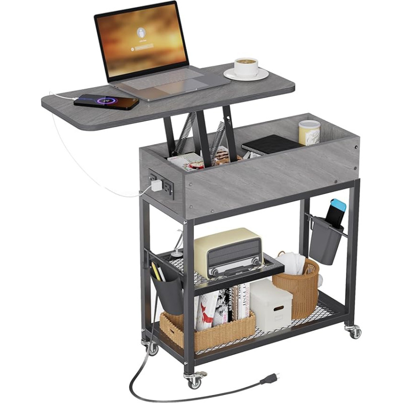 Colima Kõrvallaud laadimisjaamaga ja ratastega, diivanipoolne laud USB-pordi ja vahelduvvoolu pistikupesadega, teisaldatav öökapp küljetaskuga kontorisse, elutuppa, magamistuppa (hall)