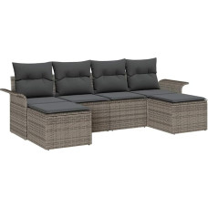 6-teiliges Garten Sofa Set mit Kissen Grau Poly Rattan, 2-Sitzer Garten Sofa mit Stauraum & Kissen Grau Poly Rattan Gartenlounge Model3354138
