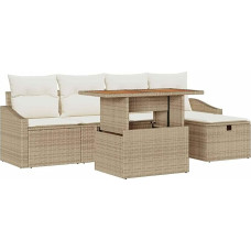 Rantry 6-teiliges Garten Sofa Set mit Kissen Beige Poly Rattan Gartenlounge Model3361351