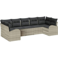 Garten-Sofa-Set 7-teilig Schwarze Kissen, Beiges Gestell Gartenlounge Model3346192
