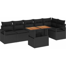 Rantry 7-teiliges Garten Sofa Set mit Kissen Schwarz Poly Rattan Gartenlounge Model3358459
