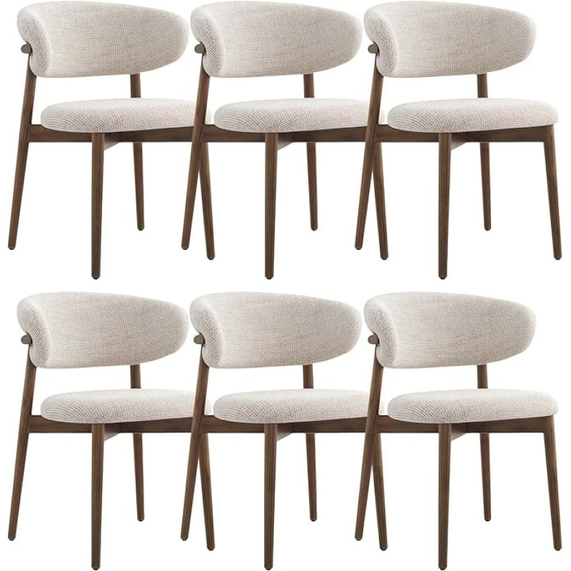 GAOCUNBING söögitoolid, massiivpuidust söögitoolid linase polsterdusega ja kumer seljaga, polsterdatud köögitoolid elutuppa, magamistuppa, restorani, pakett 6-st