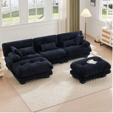 Nurgadiivan magamisfunktsiooniga, modulaarne diivan, mugav nurgadiivan, eriti suur iste, suur 5-kohaline pilves diivan, U-kujuline diivan elutuppa ja magamistuppa (must)