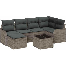 Rantry 6-teiliges Garten-Sofa-Set mit Kissen Schwarz Poly-Rattan, 2-Sitzer Garten-Sofa mit Kissen Grau Poly-Rattan Gartenlounge Model3345779
