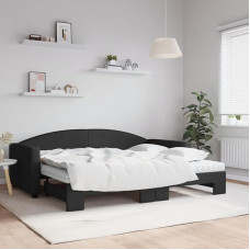 ZEYUAN Tagesbett Ausziehbar mit Matratzen Schwarz 90x200 cm Stoff, Schlafsofa, Daybed, Daybed, Bettsofa, Sofa Bed, Sofabett, Schlafcouch, Jugendbett, Bettgestell, Bettcouch - 3197208