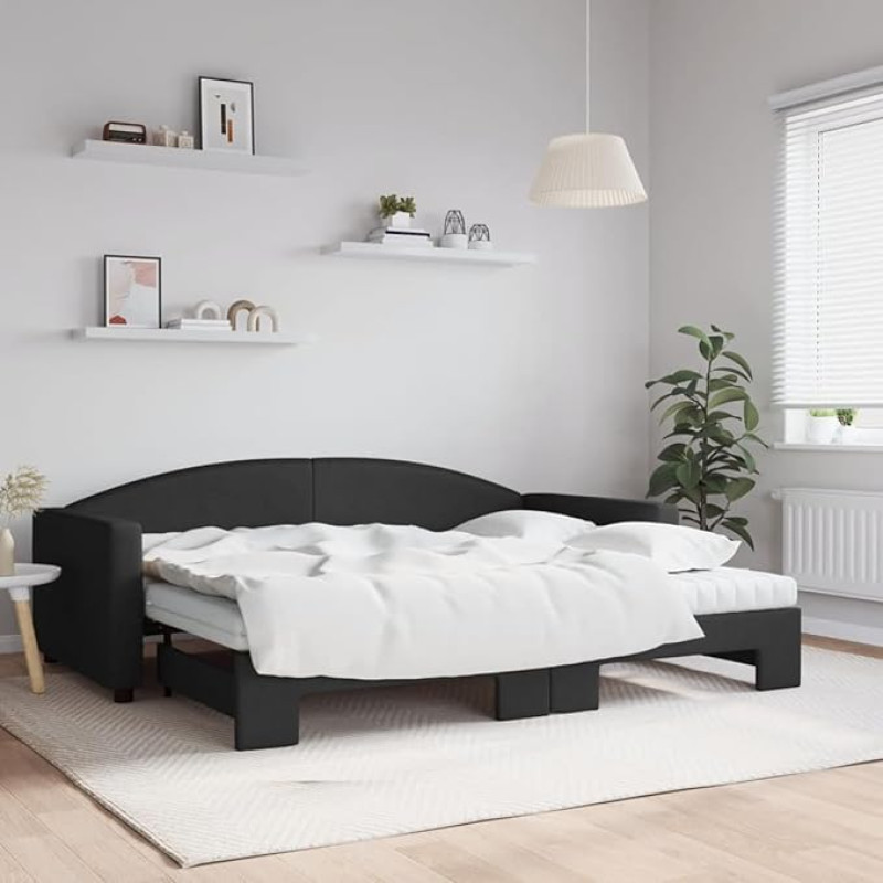 ZEYUAN Tagesbett Ausziehbar mit Matratzen Schwarz 90x200 cm Stoff, Schlafsofa, Daybed, Daybed, Bettsofa, Sofa Bed, Sofabett, Schlafcouch, Jugendbett, Bettgestell, Bettcouch - 3197208