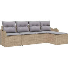 Rantry 5-teiliges Garten Sofa Set mit Kissen Beige Poly Rattan, 2-Sitzer Garten Sofa mit Kissen Beige Poly Rattan Gartenlounge Model3345660
