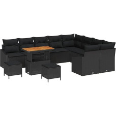 Rantry 12-teilige Garten Sofa Set mit Kissen schwarz Poly Rattan Akazie Gartenlounge Model3362694