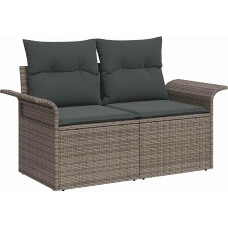 10-teiliges Garten Sofa Set mit Kissen Grau Poly Rattan, 2-Sitzer Garten Sofa mit Stauraum und Kissen Grau Poly Rattan Gartenlounge Model3357082