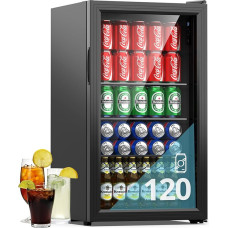 WIE Drinks Fridge Mini Fridge with Double Glass Door with Adjustable Shelves Indoor Outdoor Small Beer Fridge Reversible Door Quiet 86 Litres 120 Cans for Soda/Beer for Home/Kitchen/Bar/Office