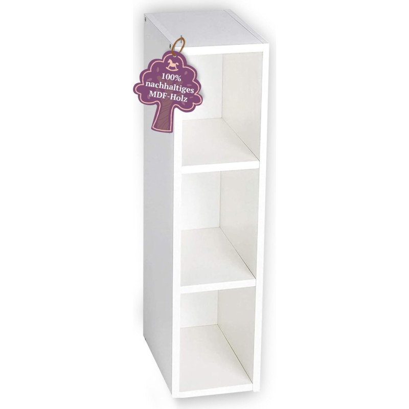 Puckdaddy Moritz White Wooden Standing Storage Shelves 19 x 30 x 75 cm, as Chest of Drawers, Nappy Rack, Changing Table Storage, Nursery Storage, Matches IKEA Malm