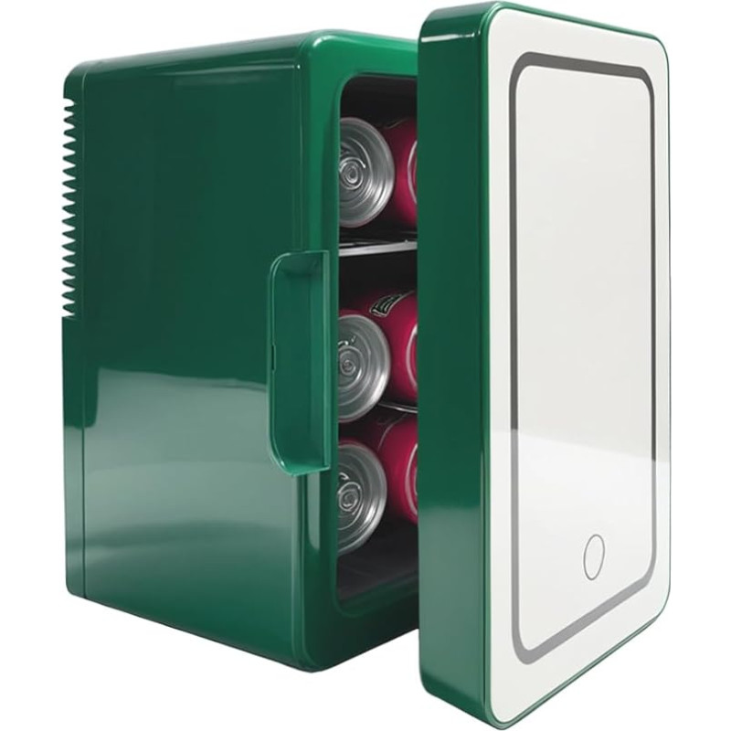 iTOMA 6 Litre Mini Fridge & Warm, LED Illuminated Mirror, Compact Fridge for Bedroom, Car, Drinks, Beauty, Care, Green, K6104GE