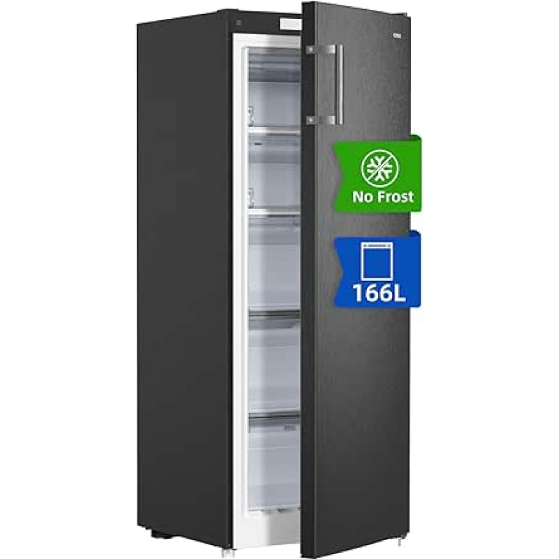 CHiQ Freezer Large 166 L, MultiAirflow-No Frost, 144 cm H, Touch Control, Quick Freezer Function, Interchangeable Door Hinge, Black Freestanding Freezer, FSD166NE4E
