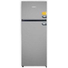 SEVERIN DT 8761 Double Door Fridge Freezer, 2 x Height-Adjustable Shelves, Large Veggie Box, Extremely Quiet - 40 dB, 206 L Net Capacity, Silver, DT 8761