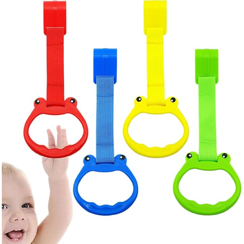Playpen Pull Up Rings, 4 Odorless Cartoon Safe Grasping Rings, Ergonomic Nursery Furniture, Bedding & Decor for Exercise, Infant Gripping Ability Development 31.43 Inch